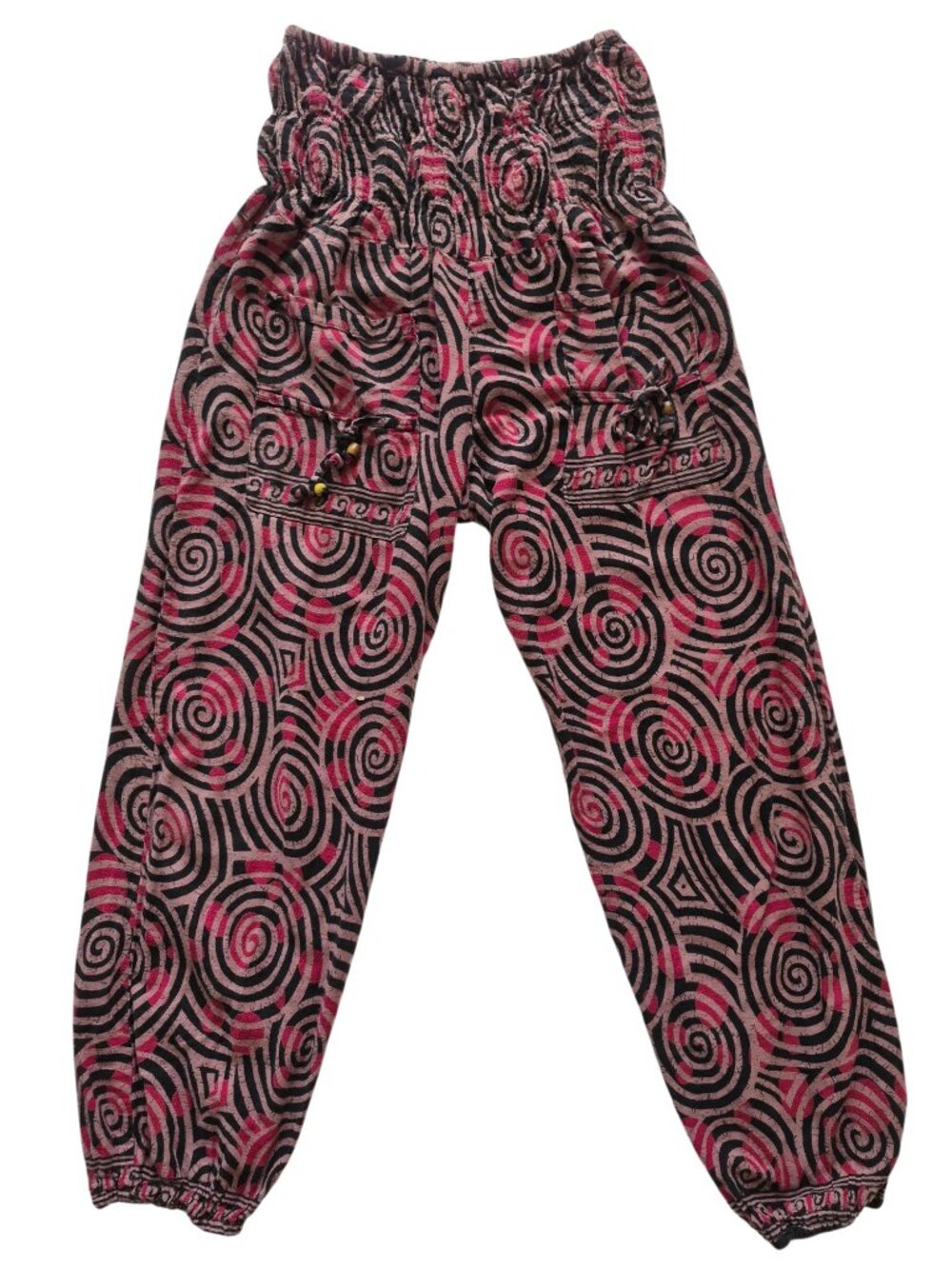Yoga Harem Pants Spiral Print 100% Cotton Deep Smocked Waist Pockets OS